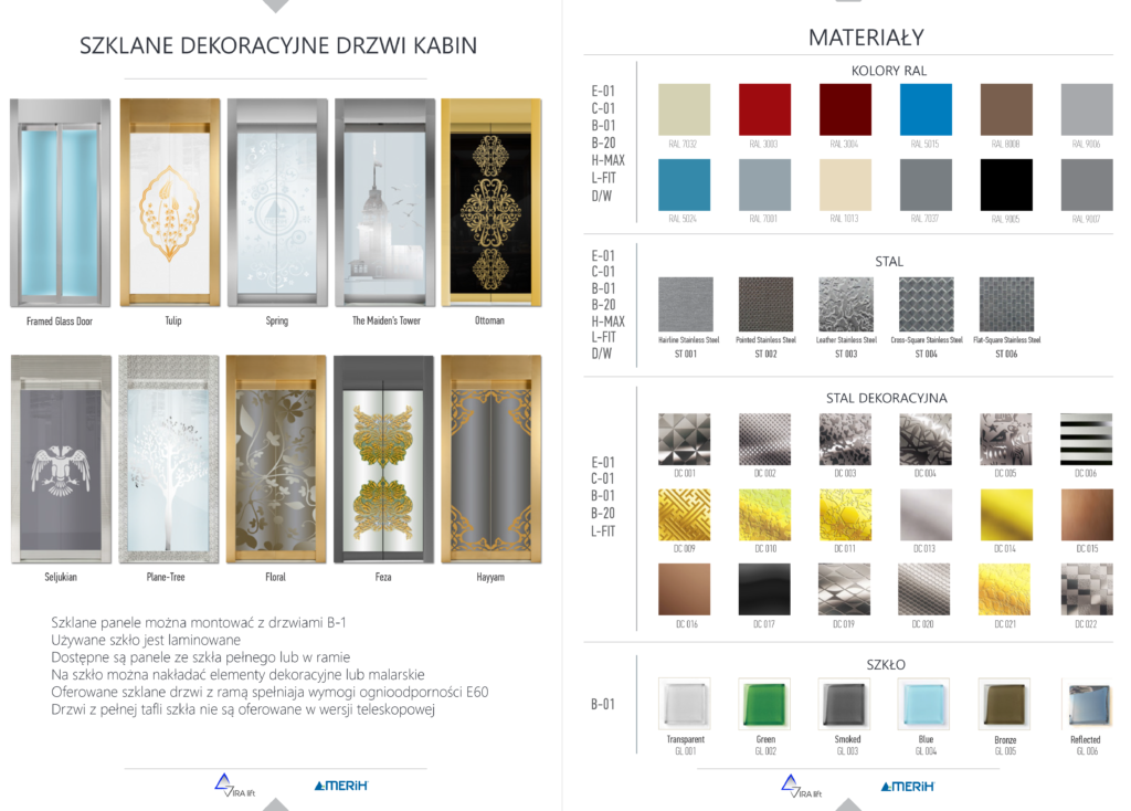 VIRA lift materiały drzwi