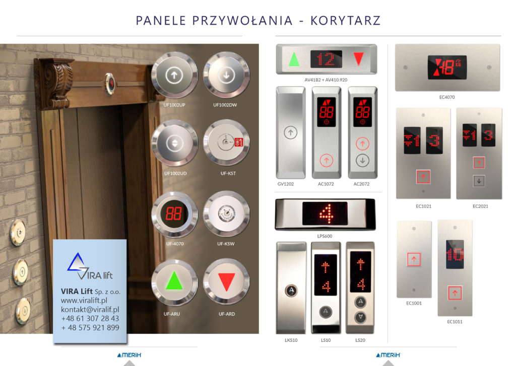 VIRA lift panele przywołania MARS korytarz